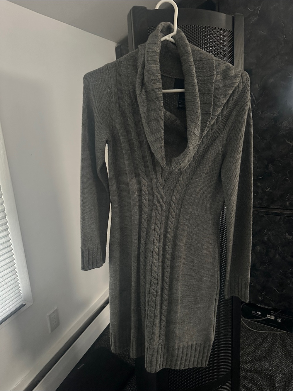 Cynthia Rowley Charcoal Cowl-Neck Cable Knit Sweater